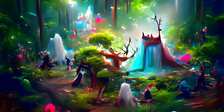 Fantasy forest scene AI generated art