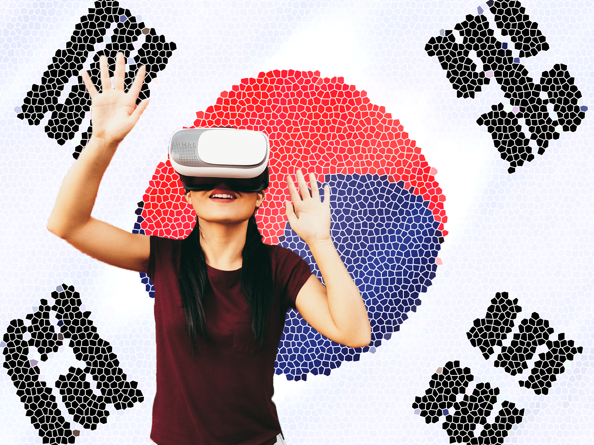 Woman With Vr Headset In Front Of A South Korea Flag