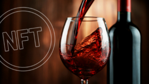 red wine being poured into a wine glass; NFT coin vector icon