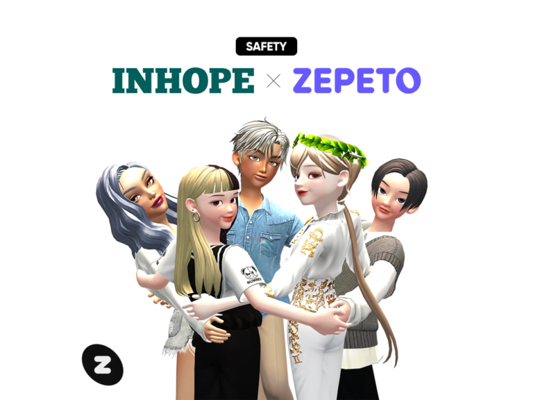 Zepeto X Inhope Partnership Graphic With Zepeto Avatars Hugging Eachother