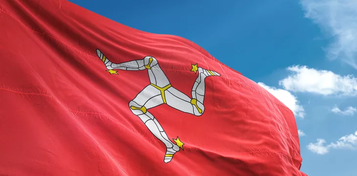 Isle Of Mann Flag Waving Sky Background