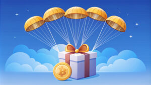 Crypto Airdrop, Cryptocurrency Business Background In A Gift Box With Ribbon And Parachute