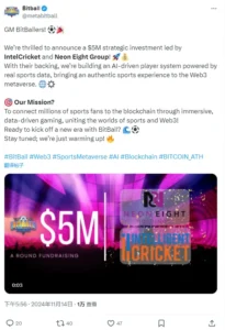 The Sports Metaverse Platform Bitball Announced The Completion Of A $5 Million Series A Financing, Led Jointly By Intelligentcricket And Neon Eight Group