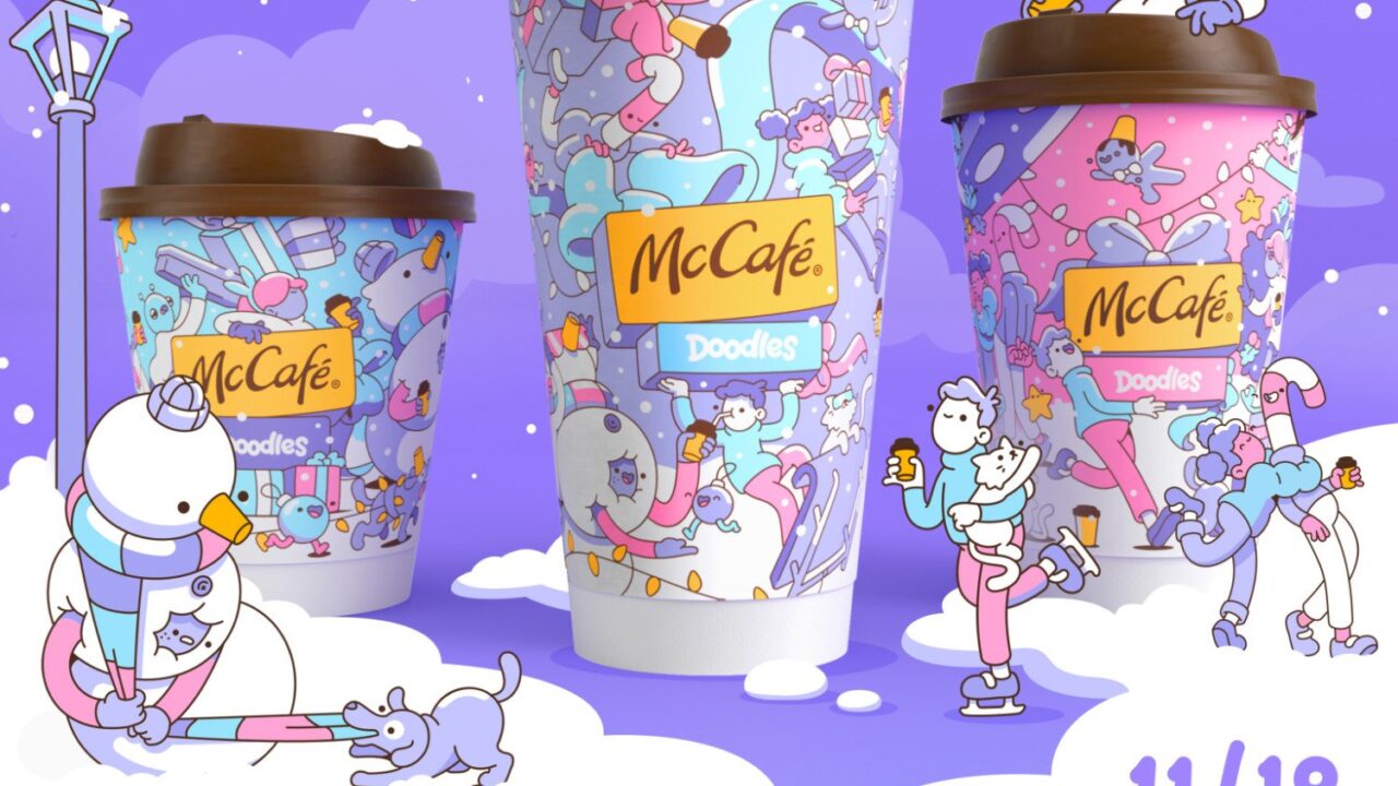 Promotional Art For New Limited Edition Mcdonald'S Cups Featuring Doodles Nft Art.