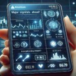 Create a realistic, high-definition image of a digital alert notification from a generic cryptocurrency exchange platform. The alert should contain a message that reads: 'Major Signals Ahead! Is a Price Drop Imminent?' The interface should feature typical elements such as symbols, graphs and numerical data, presented in a professional and modern design.