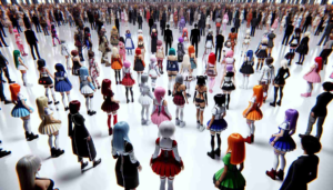 An ultra-high definition photo capturing a revolutionary moment in cosplay. It showcases multiple anime-inspired characters displayed in the expansive realm of the digital metaverse. In this scene, there are individuals representing a variety of descents, such as Caucasian, Hispanic, Black, Middle Eastern, and South Asian. Each individual is dressed as a unique, generic anime girl character with various costumes, hair colors, and accessories. These characters are engaging in interactions that highlight the blend of virtual and physical realities, creating a vibrant and diverse spectacle that redefines the cosplay experience.